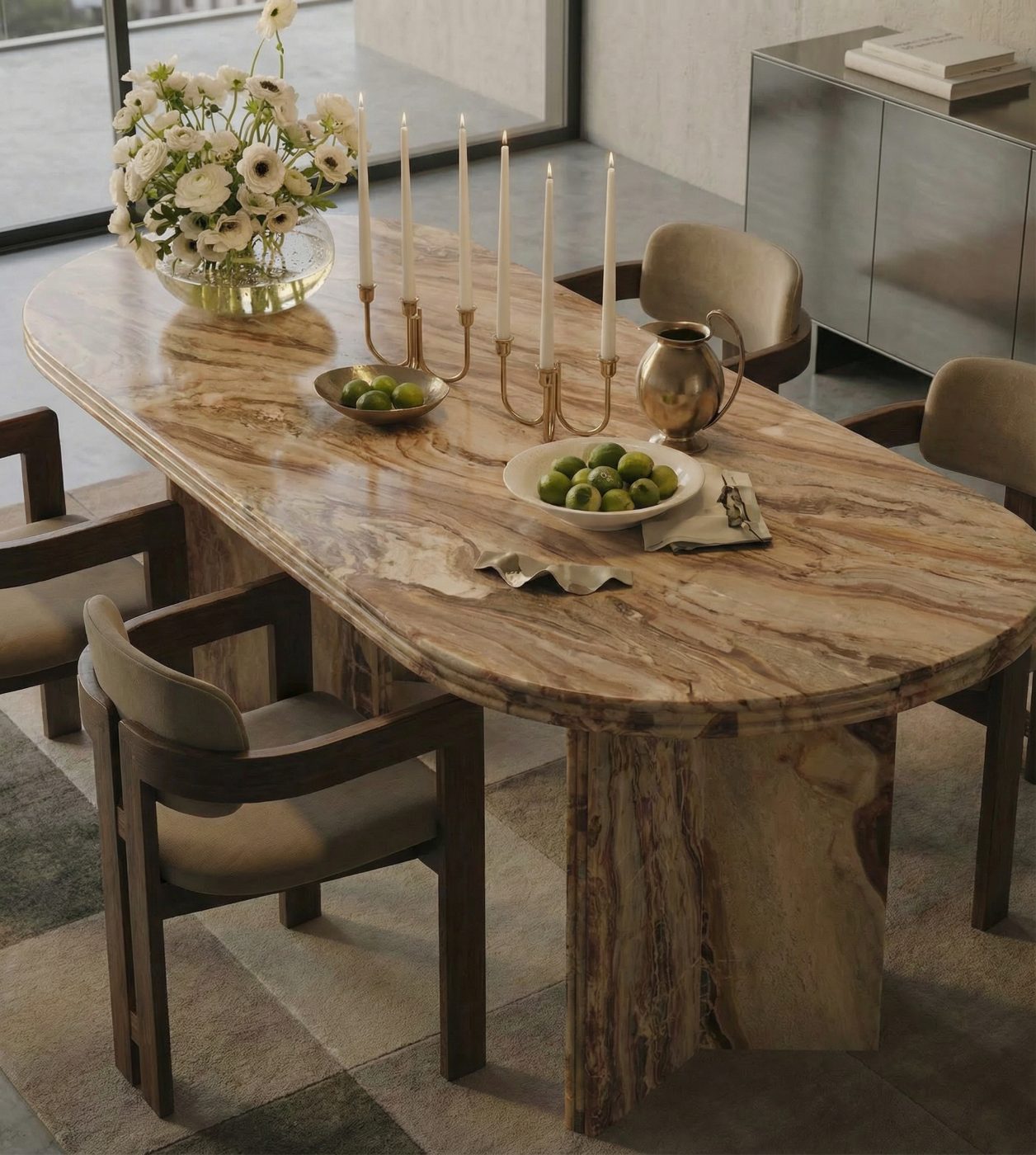 Oro Dining Table — Travertine