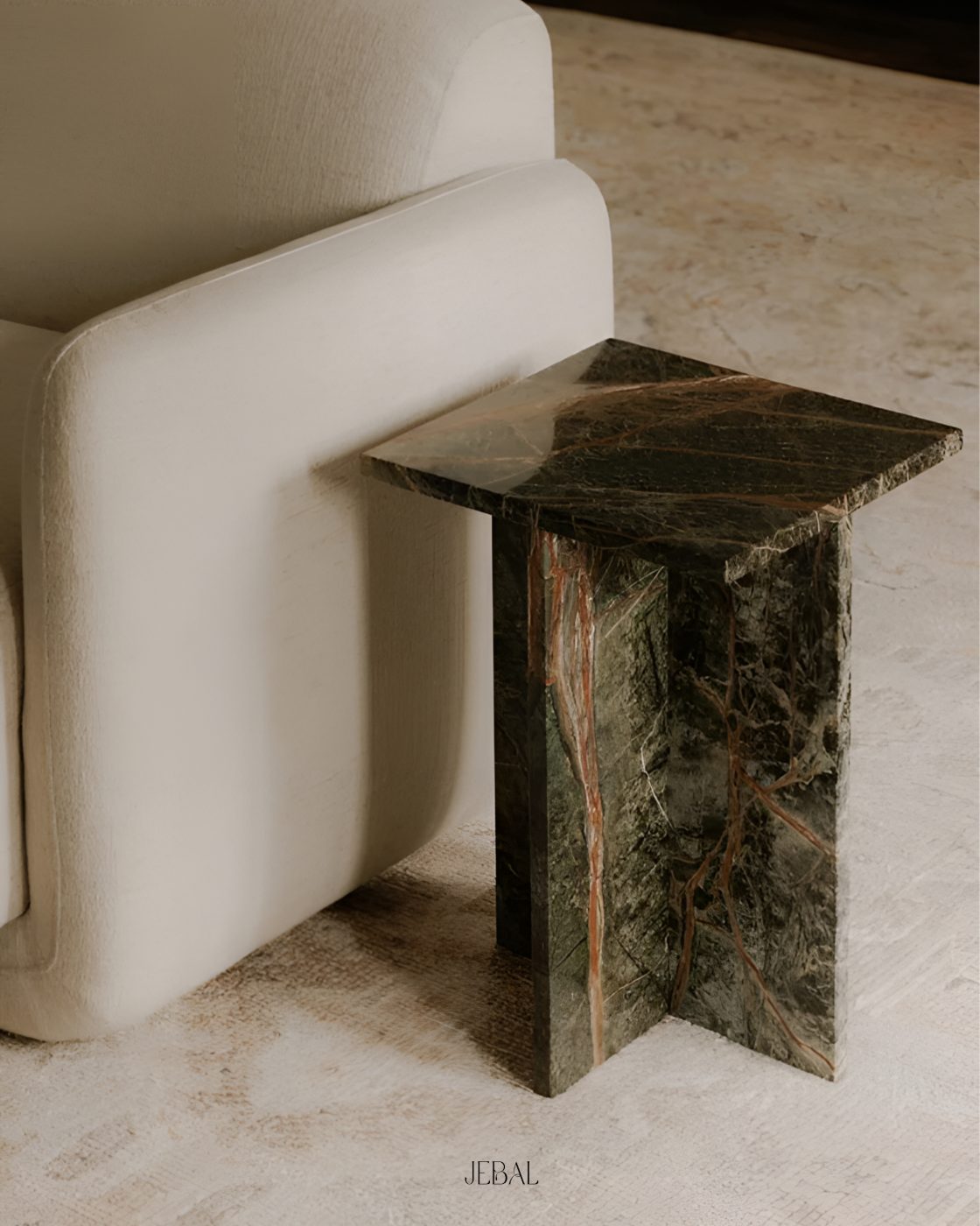 Terra Side Table, square top on a single blade base